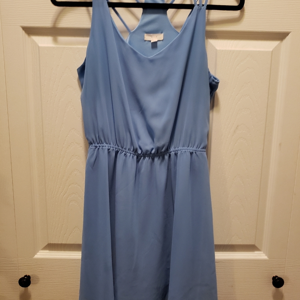 Mine Mini Cross Back Blue Fully‎ Lined Dress Size Meduim.